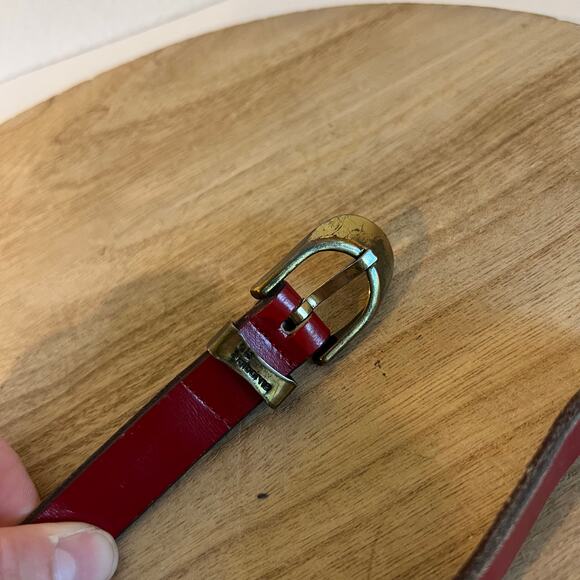Vintage Liz Claiborne Red Genuine Saddle Leather Brass Buckle Belt Size Large main image 7